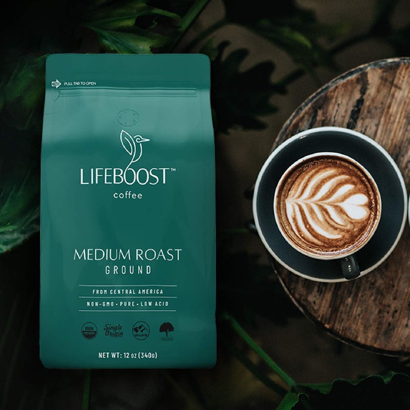 LIFEBOOST Ground Medium Roast Coffee - Low Acid Single Origin USDA Organic Coffee - Non-GMO - 12 Ounces - Image 2